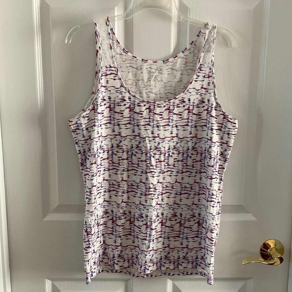 Calvin Klein Abstract Red White Blue Tank Top with Lace Straps size XL